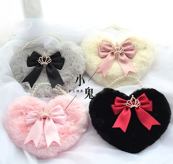 Japon kalp şeklinde askılı çanta can Ailuolita kızlar aşk küçük çanta kadın çantası lolita JK üniformaları