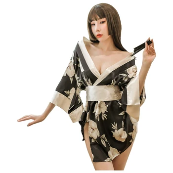 Japon Kimono Seksi Cosplay Kıyafet Kadınlar Geleneksel Bornoz Yukata Kostümleri Pijama Yumuşak İpek Kemer iç çamaşırı seti