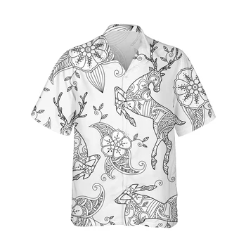 Jumeast 3d Avcılık Geyik Tüm Baskılı havai gömleği Erkekler Kısa Kollu Vintage Moda Gömlek Hayvanlar Rahat Gevşek Üstleri Streetwear