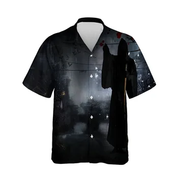 Jumeast 3D Cadılar Bayramı Festivali Giyim Bluzlar Yaz Moda Erkek havai gömleği Kısa Kollu Streetwear Rahat Erkek Gömlek