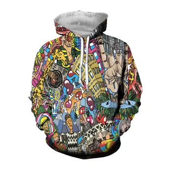 Jumeast 3D Hip Hop Graffiti Hoodie Moda Erkek Giyim Casual Streetwear Boy Erkek Hoodies Rahat Gevşek Giysiler Mont