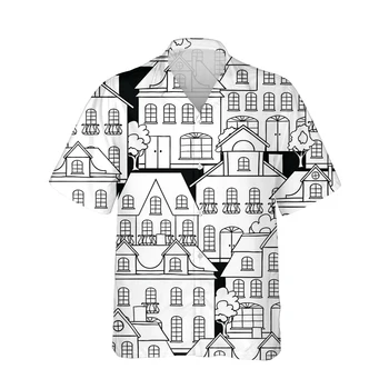 Jumeast 3d Renkli Evler Baskılı havai gömleği Erkekler Kısa Kollu Karikatür Harajuku Şehir Streetwear Gömlek Casual Gevşek Tops 5XL