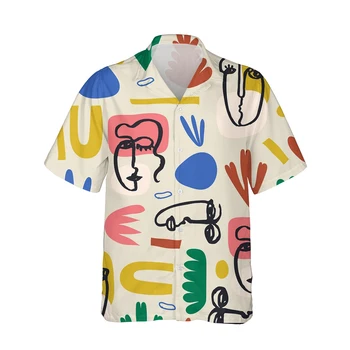 Jumeast 3d Soyut Insanlar Yüz Baskılı Erkek havai gömleği Kısa Kollu Renkli Moda Gömlek Erkekler ıçin Rahat Gevşek Streetwear