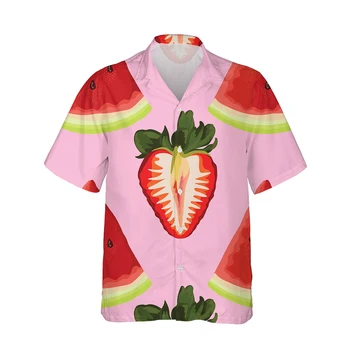 Jumeast Yeni 3d Karpuz Çilek Meyve Baskılı Erkek havai gömleği Kısa Kollu Komik Renk Gömlek Erkekler için Gevşek Streetwear
