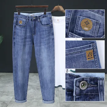 Jıan mal high-end yüksek streç kot erkek canlı patlama küçük düz varil ince erkek pantolon Hong Kong süper yumuşak
