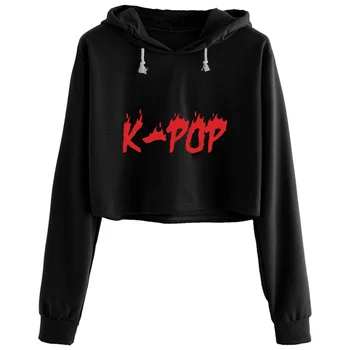 K Pop Kırpma Hoodies Kadınlar Y2k Kawaii Goth Grunge Kazak Kızlar İçin
