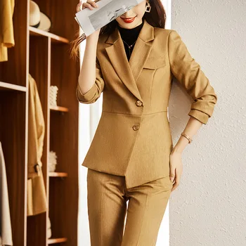 Kadın Ceket Pantolon Takım Elbise Setleri veya Tek Blazer Ofis Bayanlar İş Giyim Yüksek Moda Kariyer Giyim Kadın Sonbahar İnce