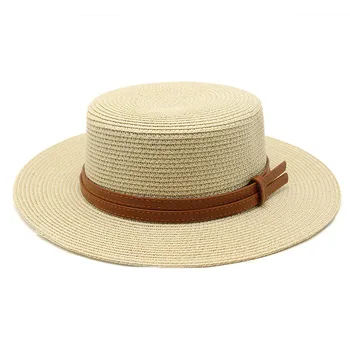 Kadın güneş şapkası yazlık hasır şapka İnek Derisi Kemer ile Erkekler Panama Fedora güneş şapkaları Örgü plaj şapkası Bayan İngiliz Tarzı Chapeau Caz Kap