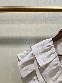Kadın Kolsuz Kırpma Gömlek Üst 2022 Yaz yeni Kruvaze Ruffles Pilili Kadın V Yaka Bluzlar Chemise