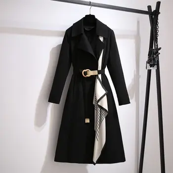 Kadın Orta uzunlukta Trençkot Kore Moda Bahar Sonbahar Ceket Ceket Şerit Kemer Slim Fit Grace Eğlence Tasarımcı Ofis