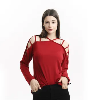 Kadın Sequins Soğuk Omuz Gömlek Moda Bayanlar Uzun Kollu Kazak Üstleri Streetwear Kadın Slash Boyun Düz Bluzlar