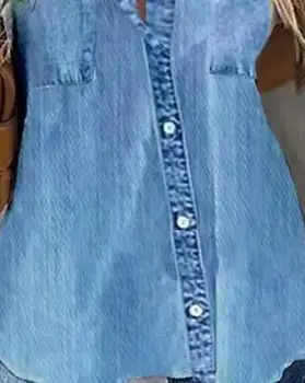 Kadın Zarif Bluzlar Düğme Gömlek Moda Kore Denim Bluz Parti Günlük Streetwear Denim Bluzlar Kumaş Üst Uzun Kollu