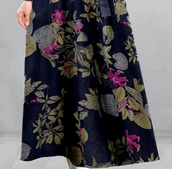 Kadınlar Vintage Çiçekli Baskılı Maxi Elbise Rahat Moda müslüman kıyafetleri Kadın Uzun Kollu Kuşaklı Elbise uzun elbise Musulman Vestido