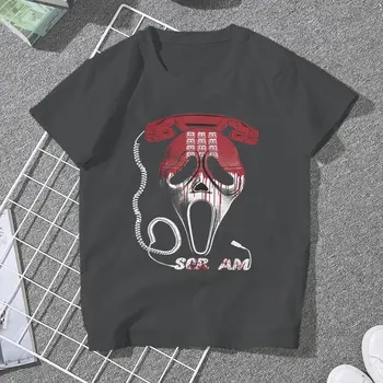 Komik Hayalet Telefon Yüz Uzun Kollu Klasik T-Shirt Kadın Yuvarlak Yaka Saf Pamuk T Shirt Çığlık Fırtına Hava Film Tees