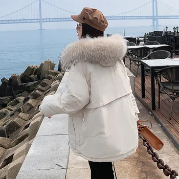 Kış Kapşonlu kapitone ceket Kalınlaşmak Palto Parka Aşağı Pamuk Ceket kadın Orta Uzunlukta Ekmek Elbise Versiyonu Gevşek Ofis Bayan