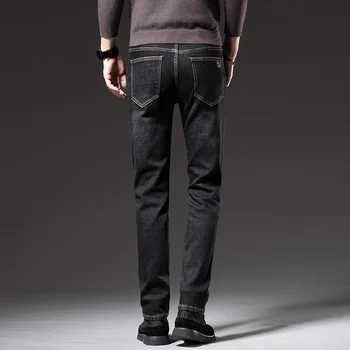 Kış Marka Yeni Polar Kalın Sıcak erkek Ince Düz Kalın Kot Klasik Yüksek Kaliteli Pamuk Streç Denim Fit günlük pantolon