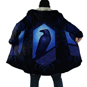 Kış Moda Erkek pelerin Viking Vegvisir Runes Raven Dövme 3D Baskı Kalın Polar kapüşonlu ceket Unisex Rahat Sıcak pelerin palto DP24