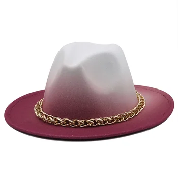 Kış Sonbahar Taklit metal zincir Yün Kadın Erkek Bayanlar Fedoras silindir şapka Caz Kapaklar Avrupa Amerikan Yuvarlak Kapaklar Melon Şapka
