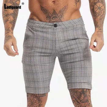 Ladiguard 2022 Seksi Düğme Şort Erkekler Moda Çizgili Ekose Şort Erkek Streetwear Erkek Rahat Sıska Cep yarım pantolon