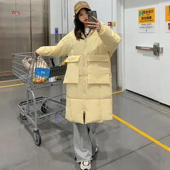 Moda Parkas Uzun Kapşonlu Ekmek Ceket Gevşek Kalın kapitone ceket Süper Sıcak Kış kadın Ceket Gevşek Ucuz Toptan Büyük Cep