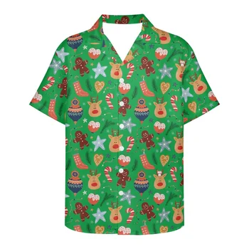 Noel Tasarım Mağaza Tatil Atmosferi Personel Giyim Pet Shop Gevşek Nefes Trendy Hawaiian Gömlek Plaj Parti Tops