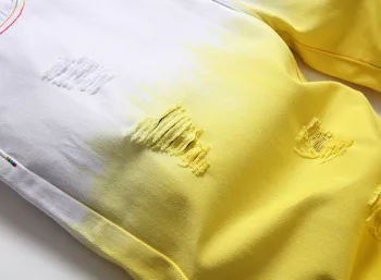 Orijinal 2022 Moda Yaz Kişilik Delik Kravat boya Degrade Sarı Meyve Renkli Kot Pantolon Streetwear Erkekler Şort Kot Erkekler