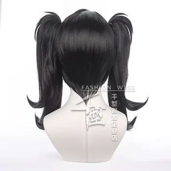 Oyun muhtaç kız aşırı doz KAngel Cosplay peruk siyah ısıya dayanıklı parti Anime rol oynamak peruk + peruk kap