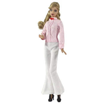 Pembe Giyim Seti barbie bebek Moda Kıyafetler Gömlek Bluz Üst Beyaz Denim Pantolon Pantolon Çanta 1/6 Aksesuarları Çocuk Oyuncakları