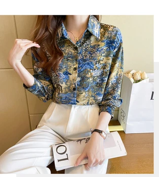 Retro uzun kollu çiçek gömlek kadın bahar 2022 yeni moda mizaç yaş azaltıcı ince şifon gömlek