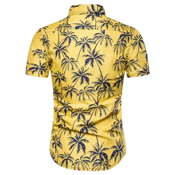 Sarı Hindistan Cevizi Ağacı Baskı havai gömleği Erkekler için 2022 Yaz Yeni Kısa Kollu Plaj Gömlek Erkek Tatil Tatil Chemise Homme