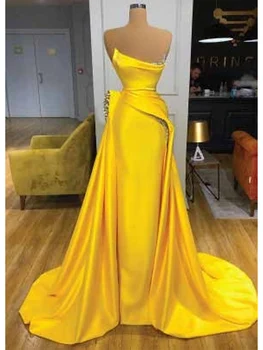 Seksi balo kıyafetleri Kolsuz Kat Uzunlukta gece elbisesi 2022 Basit Sequins Sweep Saten Tren Resmi Elbiseler De Soirée