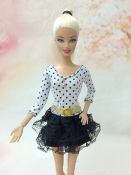 Siyah Beyaz Nokta Dantel Mini V Boyun Elbise Tutu Elbise Barbie Bebek Giysileri Kıyafetler 1/6 BJD Bebek Aksesuarları Dollhouse Oyuncaklar