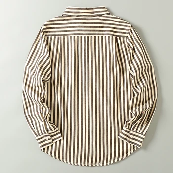 Sonbahar Yeni Amerikan Retro Uzun Kollu Yaka Çizgili Kargo Gömlek erkek Moda Saf Pamuk Yıkanmış Çift Cep Casual Bluzlar