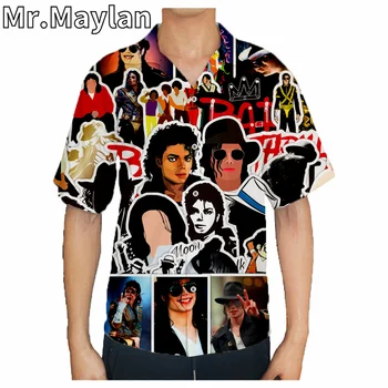 Superstar Michael Jackson 3D Gömlek Hawaii Gömlek Erkekler Yaz Kısa Kollu Gömlek Erkek Gömlek Yeni Büyük Boy 5XL gömlek Chemise Homme46