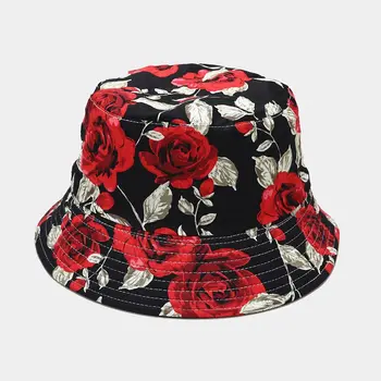 Sınırlı sayıda gül çiçek desen çift taraflı balıkçı şapka bayanlar eğlence tüm maç güneş şapkası açık havza şapka