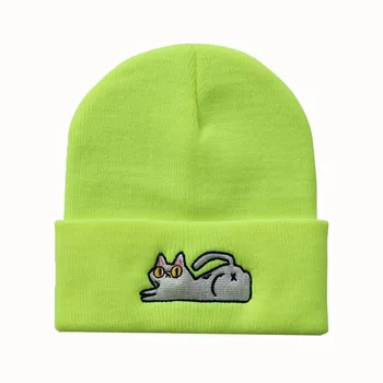 Tembel kedi %100 % Pamuk Çizgi Film Sıcak Kış kayak Bere Anime Örme Şapka Skullies Bere Unisex moda açık Rahat şapkalar