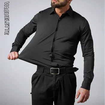VAGUELETTE Erkek Elbise Gömlek Uzun Kollu Streç Kırışıksız Resmi Düğme Aşağı Gömlek Camiseta Masculinas