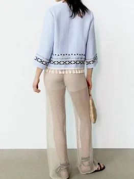 XIKOM Bluzlar Kadınlar İçin Moda 2022 Rahat Uzun Kollu Üst Püskül İşlemeli Bluzlar Hırka Kadın Gömlek