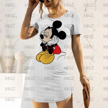 Y2k Minnie Mouse Parti Elbiseler Disney Kadınlar 2022 Mini Elbise Bodycon Baskı Yaz Kadın Mickey Zarif Moda Akşam Seksi Balo