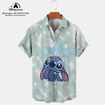 Yaz erkek gömleği Disney Dikiş Baskı Moda Plaj Kısa Kollu Gömlek Casual Gevşek havai gömleği Hip Hop