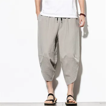 Yaz Pamuk harem pantolon Erkekler Rahat Hip Hop Pantolon Çapraz Bloomers Buzağı Uzunlukta Pantolon Joggers Streetwear