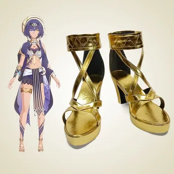 Yeni Anime Oyunu Cosplay Çizmeler Genshin Darbe Candace Ayakkabı Altın Yüksek Topuklu Ayakkabılar Cadılar Bayramı Aksesuar Dibuat Sesuai Pesanan