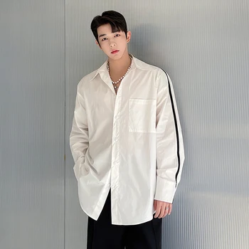 Yeni Gömlek erkek Uzun kollu Patchwork Kore Moda Düğme Yakışıklı Üstleri İlkbahar ve Sonbahar 2023 Yeni Rahat Erkek Üstleri B17