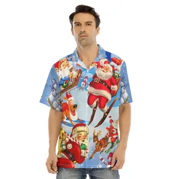 Yeni Noel Noel Baba Cosplay Gömlek Erkekler için Düğmeler Yumuşak Nefes Hawaii Tarzı Moda Kısa Kollu Gömlek Tops