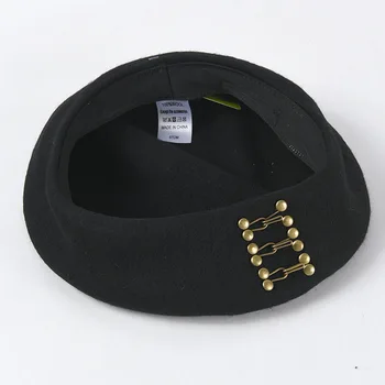 Yeni Siyah Yün Bereliler Skullies Beanies Kadınlar İçin Sonbahar Ve Kış Yüksek Kaliteli Düğmeler Sıcak Bere Ressam Boina Şapkalar