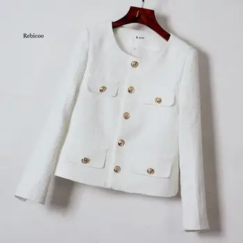Yeni Sonbahar Kış Kore kadın Tek Göğüslü Marka Lüks Şık Tüvit Yün Ceket Retro Takım Elbise Ceket Üst Casaco Dış Giyim