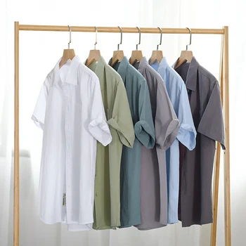 Yeni Şık Kısa Kollu Katı Casual Pamuk Gömlek Erkekler Marka Moda Rahat Üst Giysi Chemise Homme Drop Shipping