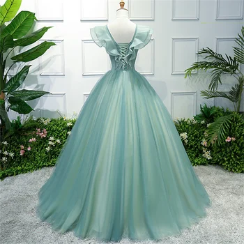 Yeşil Quinceanera Elbise Zarif V Yaka Parti Balo Balo Lüks Akşam Resmi Elbiseler Kadın