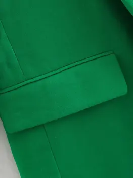 YLJHQX Kadın Moda 3 Renk Keten Doku Blazer Ofis Bayanlar Chic Uzun Kollu Ön Flap Cepler Casual Ceket