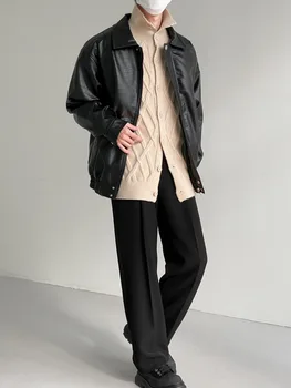 ZCSMLL PU Deri Ceket erkek Moda Gevşek Giyim Sonbahar Yeni Yaka Yüksek Sokak Fermuar Uzun Kollu Erkek Kısa Ceket L55